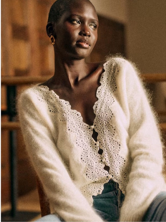 Sezane Sweaters - Sezane Astride Jumper Wool Sweater Lace Feminine Cream White Size M/L REVERSIBLE